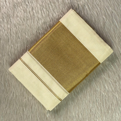 Kerala Cotton Set Mund with large Golden Zari