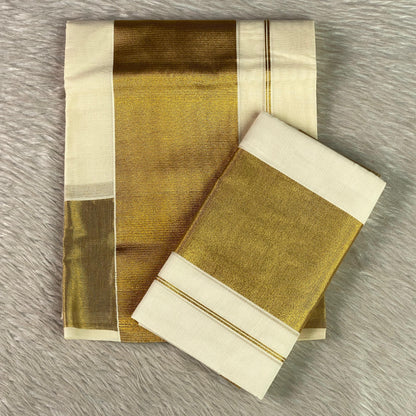 Kerala Cotton Set Mund with large Golden Zari