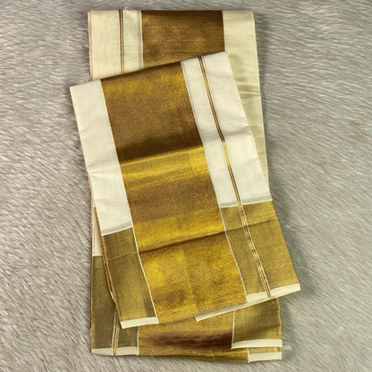Kerala Cotton Set Mund with large Golden Zari