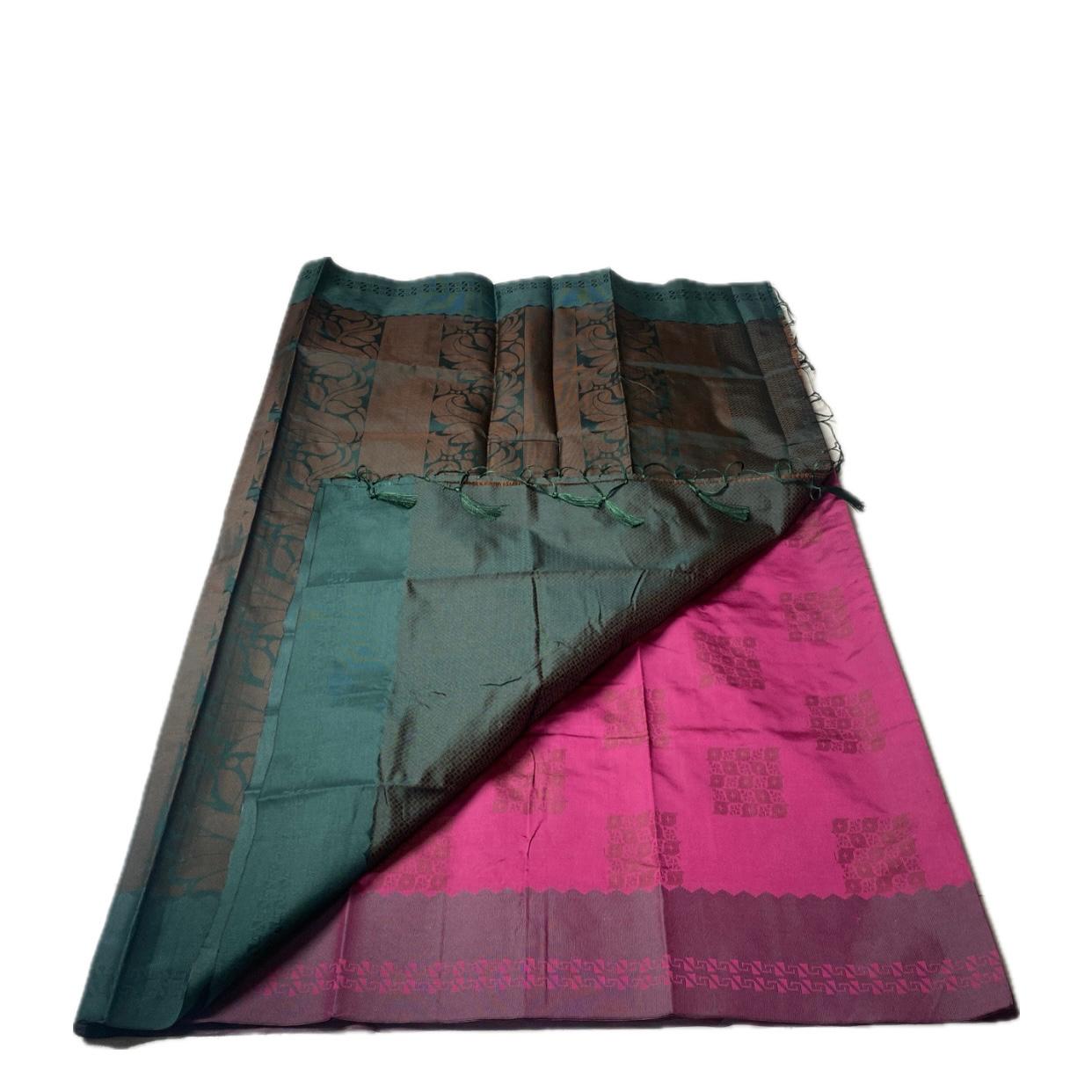 Theertha Soft Silk Saree Pink with Green Border(Dress Code)