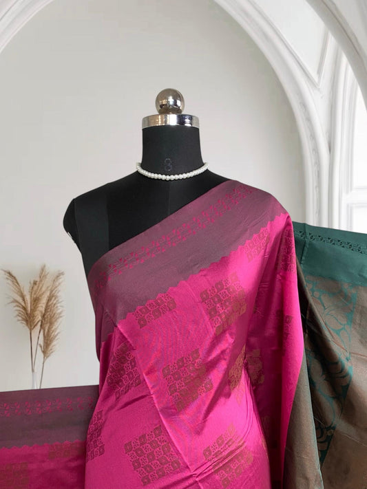 Theertha Soft Silk Saree Pink with Green Border