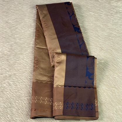 Theertha Soft Silk Saree Chikku with Navy Blue Border(Dress Code)