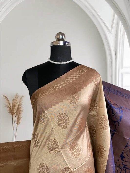 Theertha Soft Silk Saree Chikku with Navy Blue Border