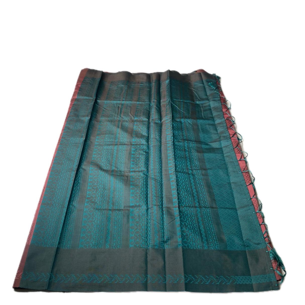 Theertha Soft Silk Saree Peach with Green Border(Dress Code)