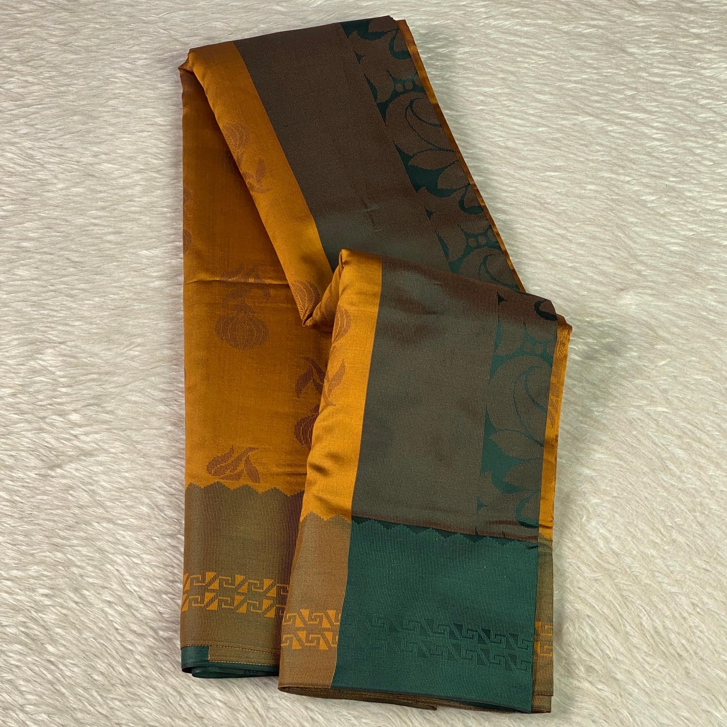 Theertha Soft Silk Saree in Yellow with Green Border (Dress Code)