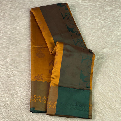 Theertha Soft Silk Saree in Yellow with Green Border (Dress Code)