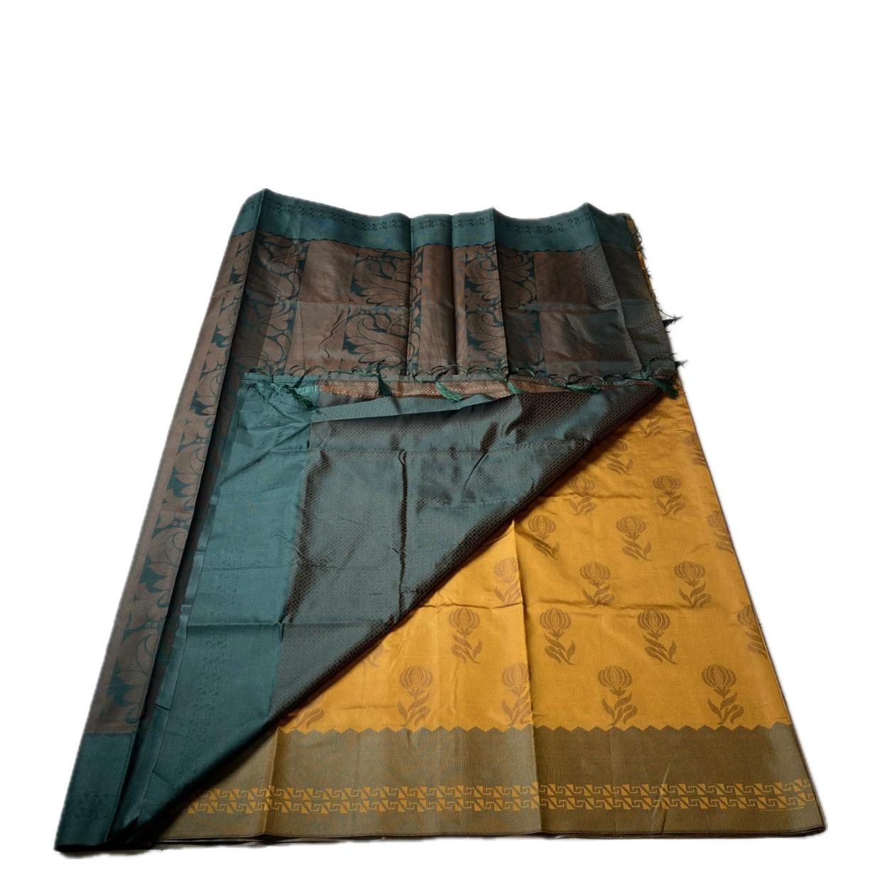 Theertha Soft Silk Saree in Yellow with Green Border (Dress Code)