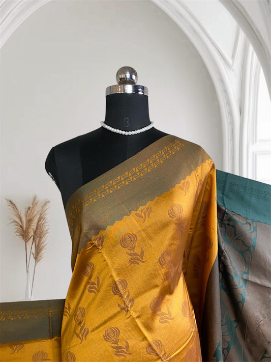 Theertha Soft Silk Saree in Yellow with Green Border
