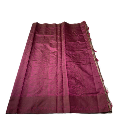 Theertha Soft Silk Saree in Chikku with Pink Border (Dress Code)