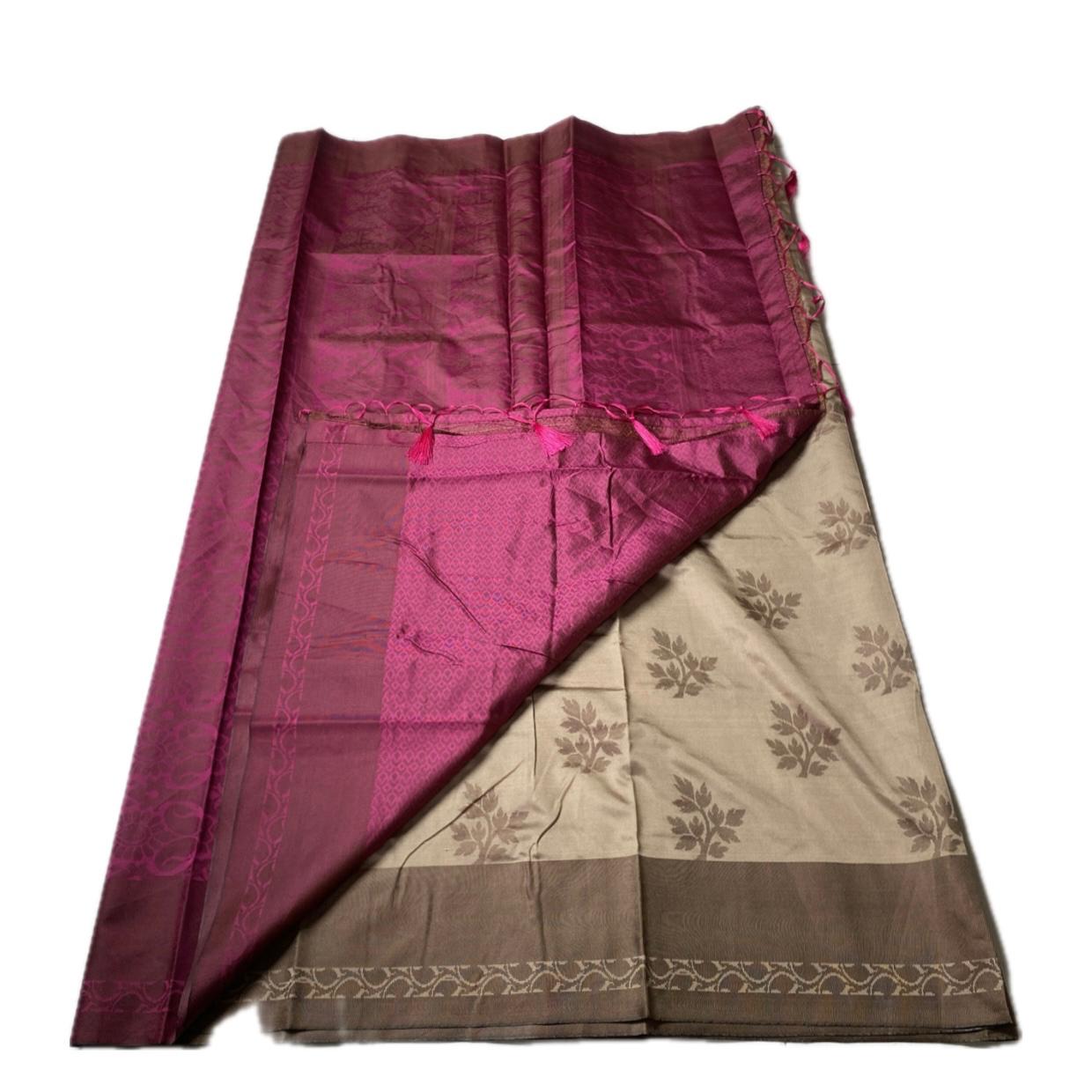 Theertha Soft Silk Saree in Chikku with Pink Border (Dress Code)