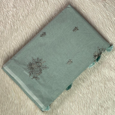 Chaithra Grey Chanderi Silk Floral Saree (Dress Code)