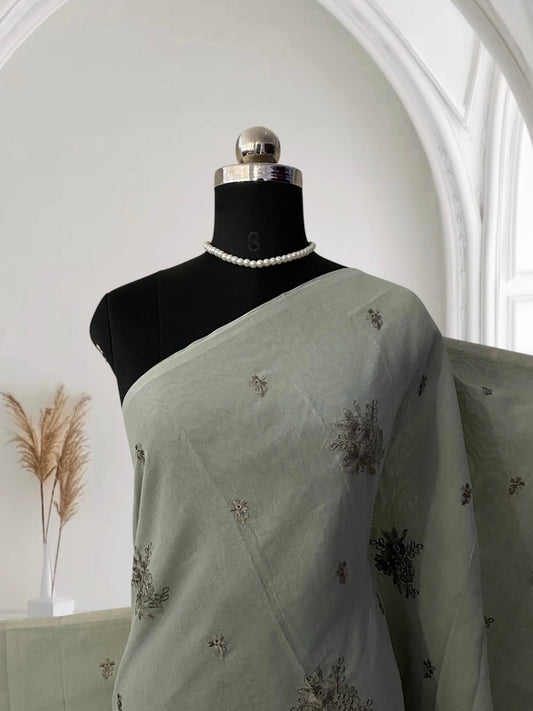 Chaithra Grey Chanderi Silk Floral Saree (Dress Code)