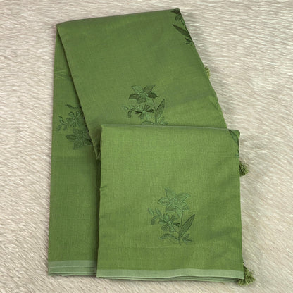 Chaithra Green Chanderi Silk Floral Saree