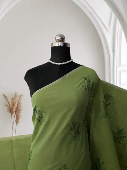 Chaithra Green Chanderi Silk Floral Saree