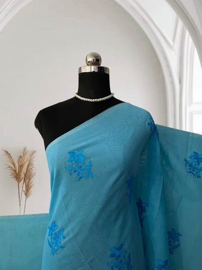 Chaithra Light Blue Chanderi Silk Floral Saree