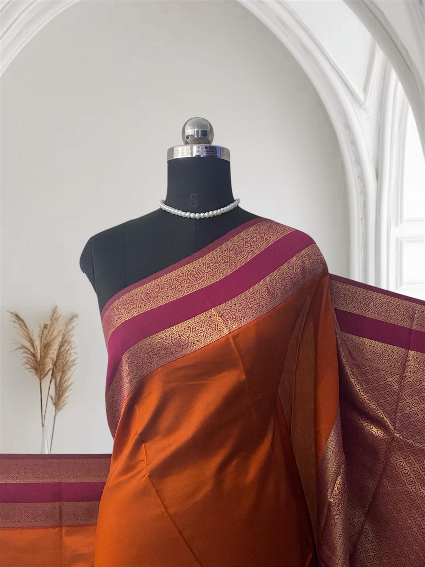 Khushi Soft Silk Saree with Plain Body & Pink Double Zari Border