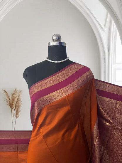 Khushi Soft Silk Saree with Plain Body & Pink Double Zari Border