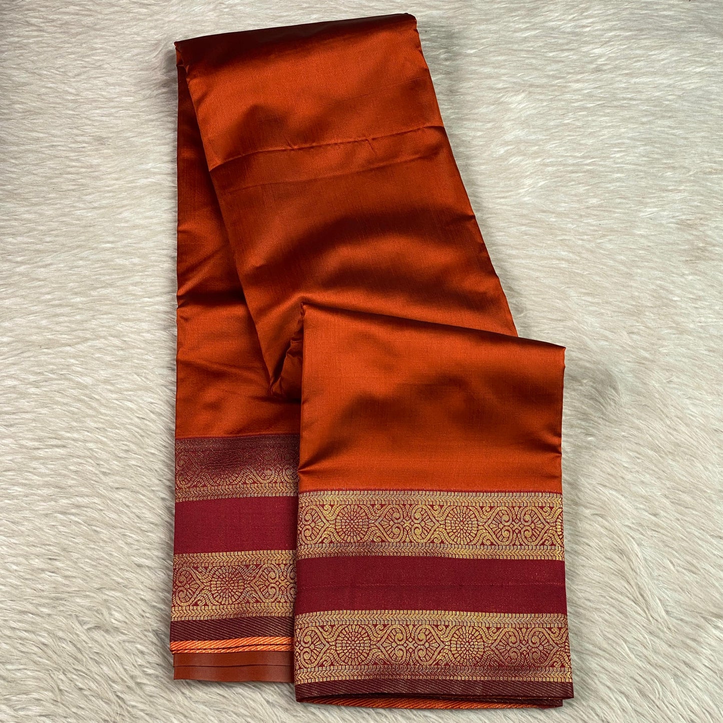 Khushi Soft Silk Saree with Plain Body & Red Double Zari Border
