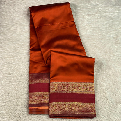 Khushi Soft Silk Saree with Plain Body & Red Double Zari Border