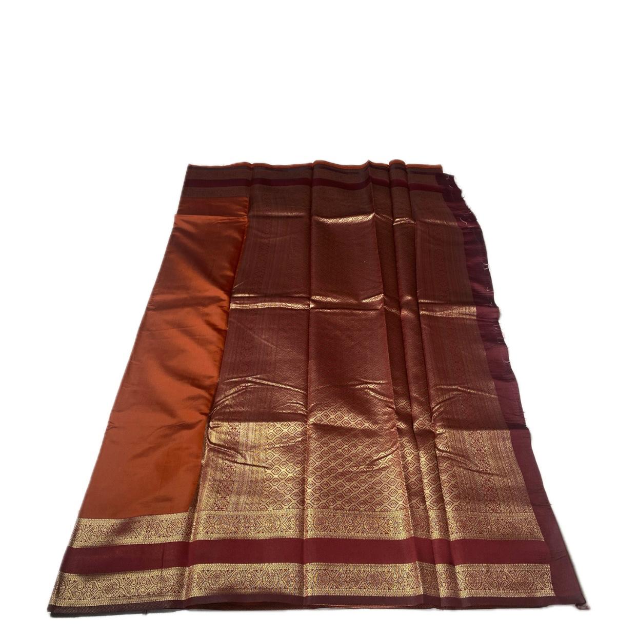 Khushi Soft Silk Saree with Plain Body & Red Double Zari Border