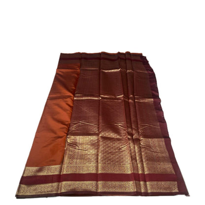 Khushi Soft Silk Saree with Plain Body & Red Double Zari Border