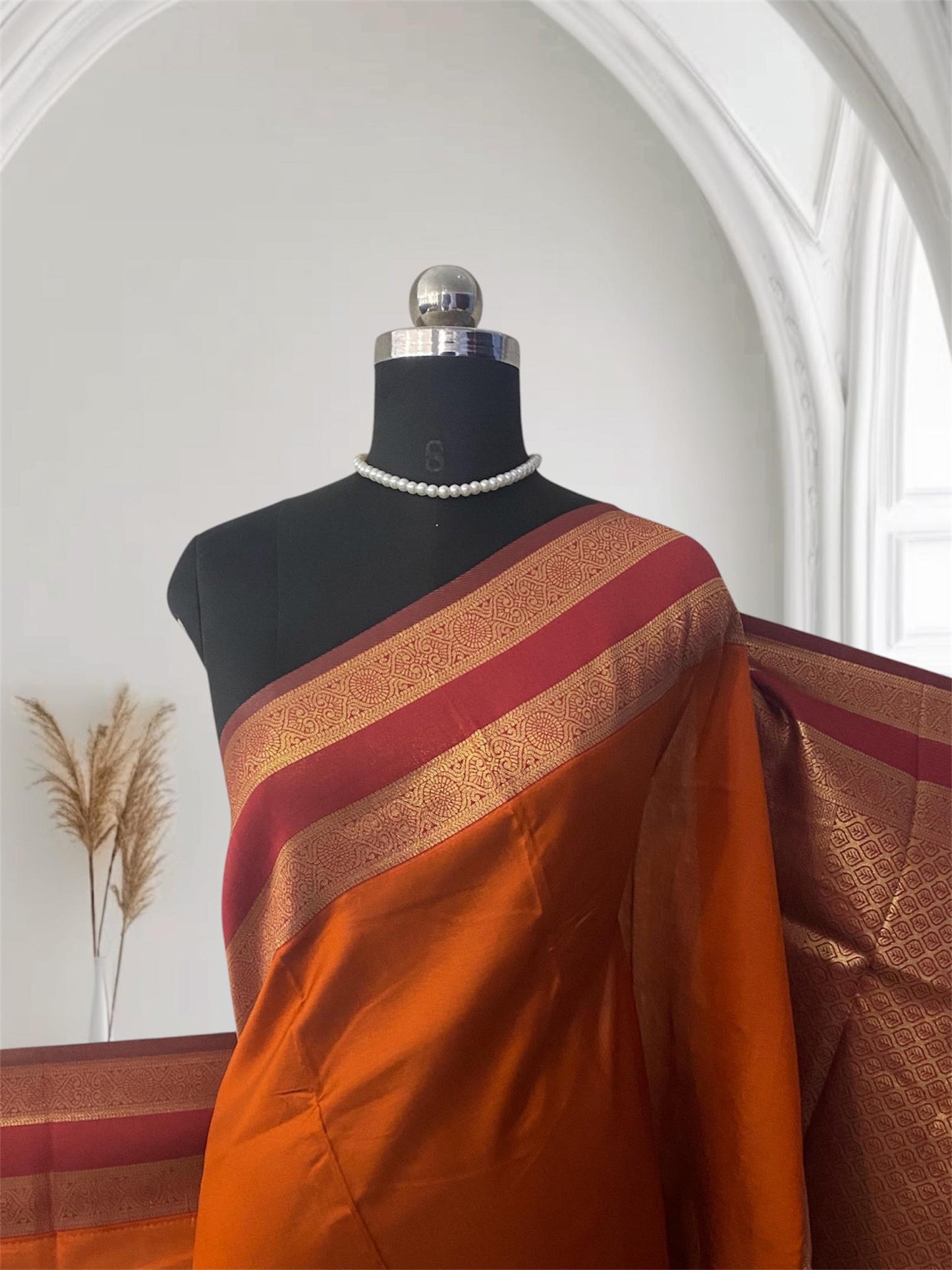 Khushi Soft Silk Saree with Plain Body & Red Double Zari Border