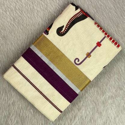 Kerala Cotton Set Saree Elephant Design with Black Border