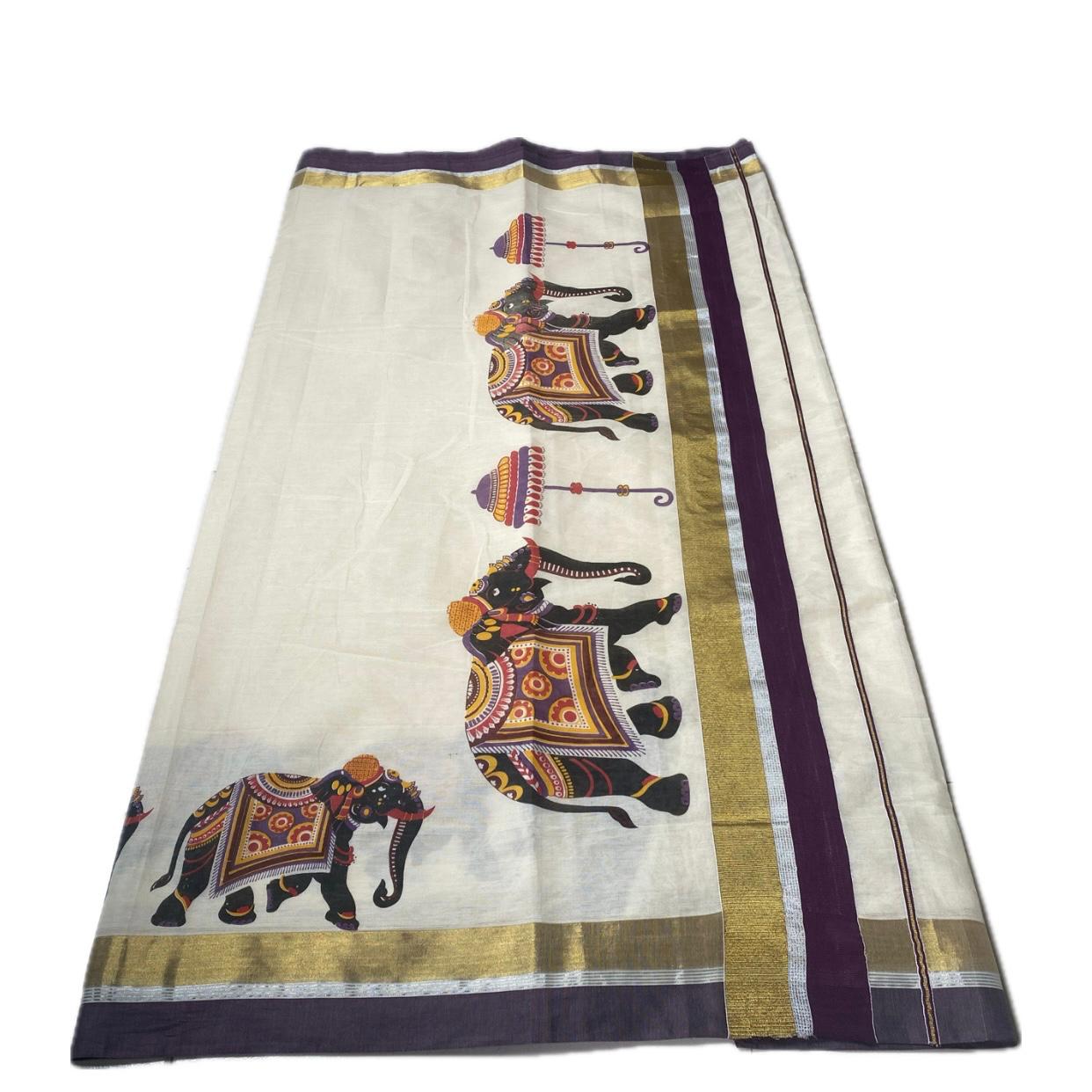 Kerala Cotton Set Saree Elephant Design with Black Border