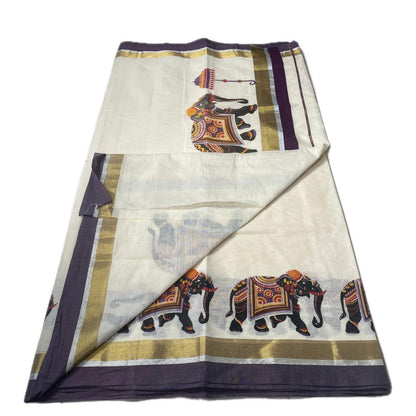 Kerala Cotton Set Saree Elephant Design with Black Border