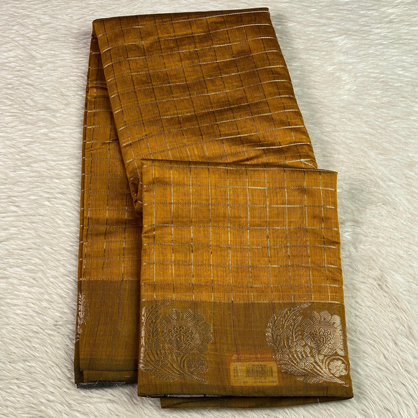 Vrinda Checks Silk Saree Mustard (Dress Code)