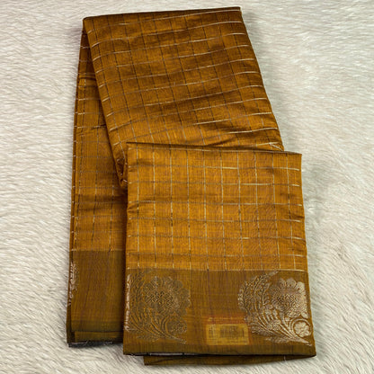 Vrinda Checks Silk Saree Mustard (Dress Code)