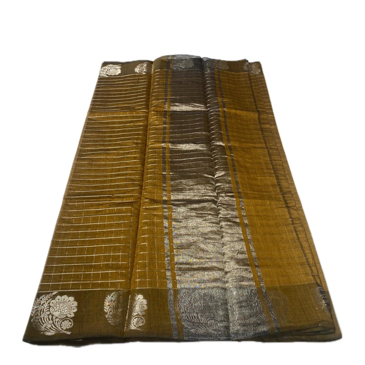 Vrinda Checks Silk Saree Mustard (Dress Code)