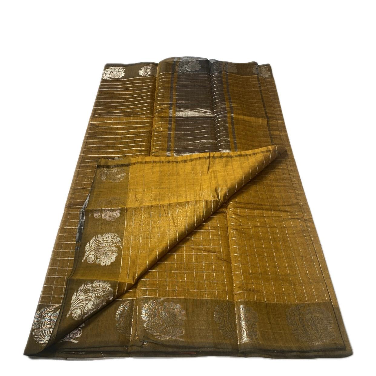 Vrinda Checks Silk Saree Mustard (Dress Code)