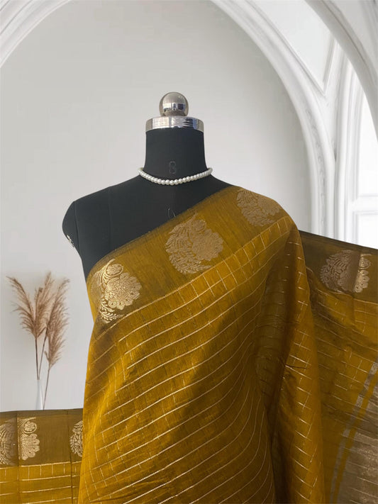 Vrinda Checks Silk Saree Mustard (Dress Code)