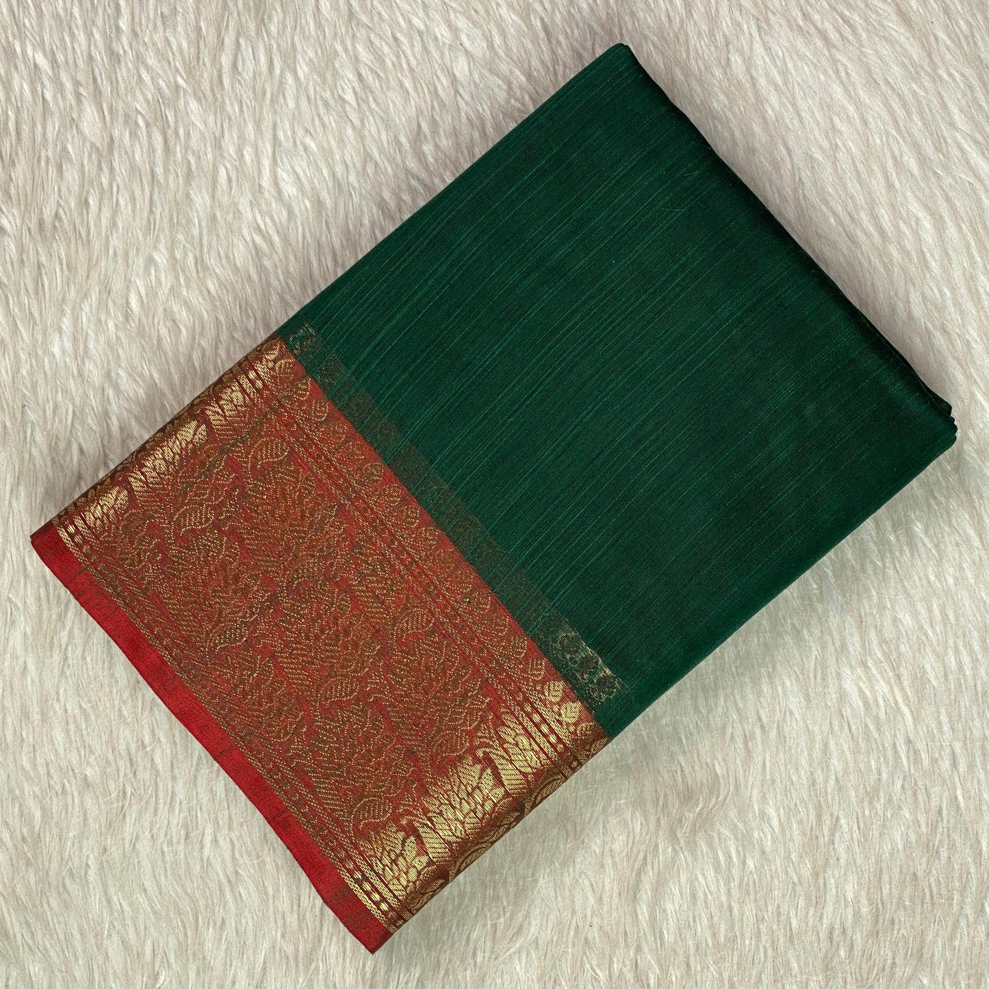 Janvi Semi Linen Saree with Kasavu Border Green