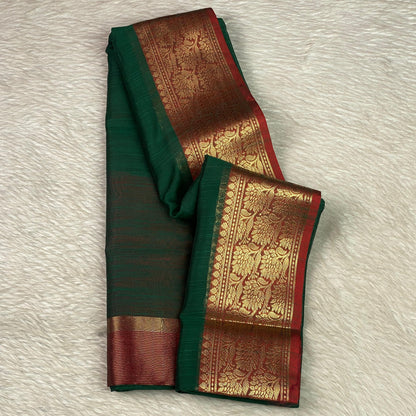 Janvi Semi Linen Saree with Kasavu Border Green