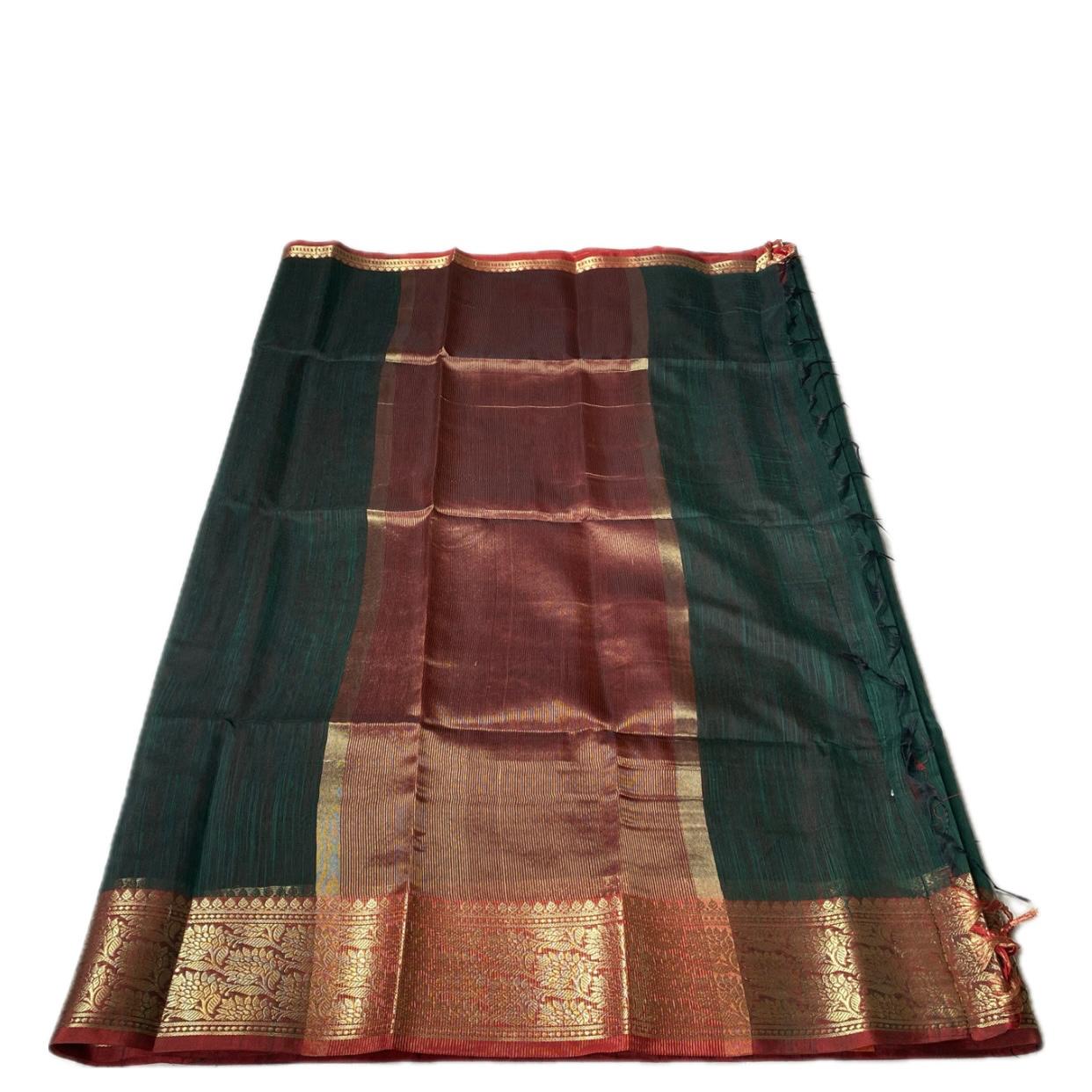 Janvi Semi Linen Saree with Kasavu Border Green