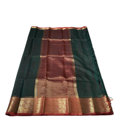 Janvi Semi Linen Saree with Kasavu Border Green