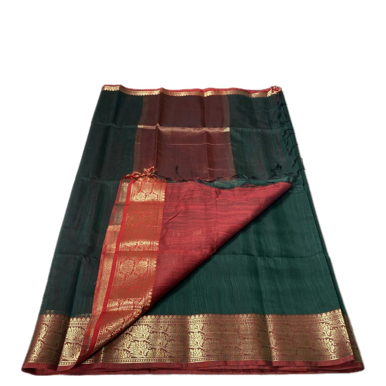 Janvi Semi Linen Saree with Kasavu Border Green