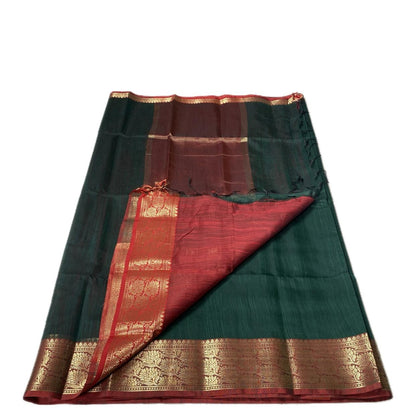 Janvi Semi Linen Saree with Kasavu Border Green