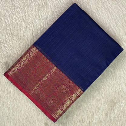 Janvi Semi Linen Saree with Kasavu Border Blue