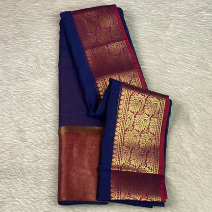Janvi Semi Linen Saree with Kasavu Border Blue