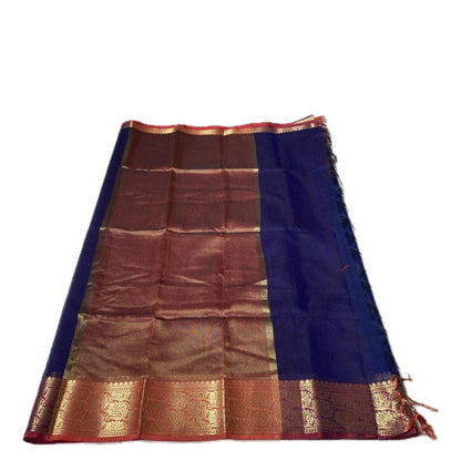 Janvi Semi Linen Saree with Kasavu Border Blue