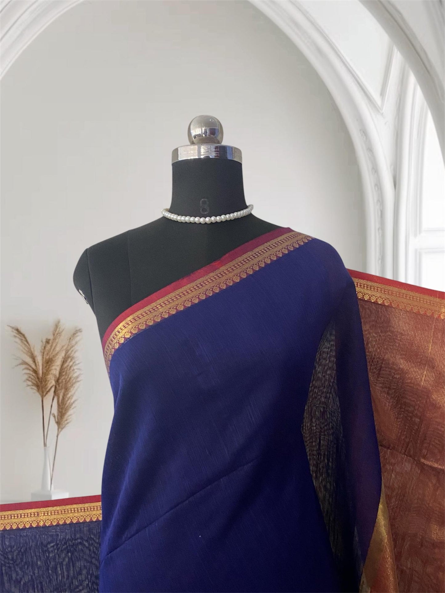 Janvi Semi Linen Saree with Kasavu Border Blue
