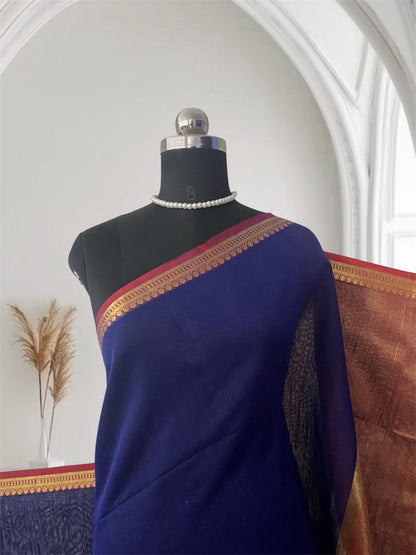 Janvi Semi Linen Saree with Kasavu Border Blue