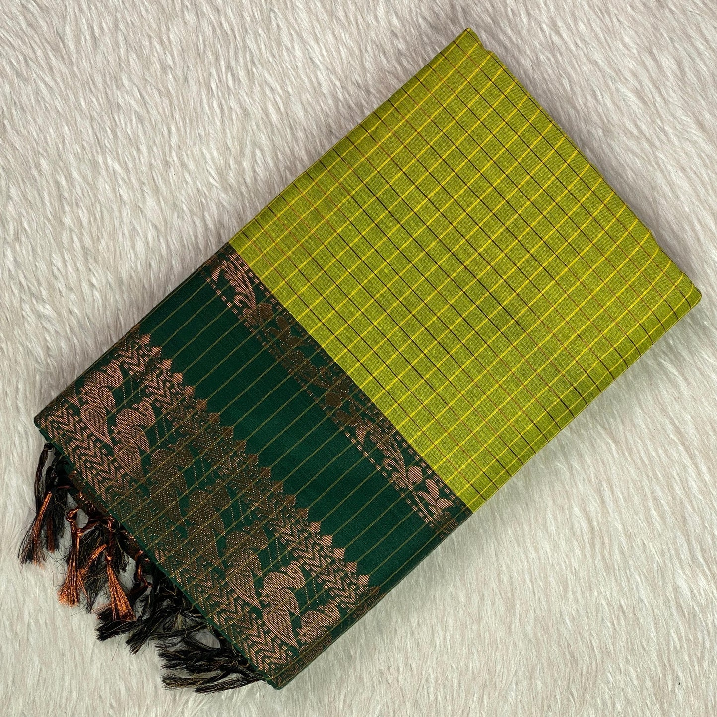 Kalyani Cotton Saree in Lime & Bottle Green Combination