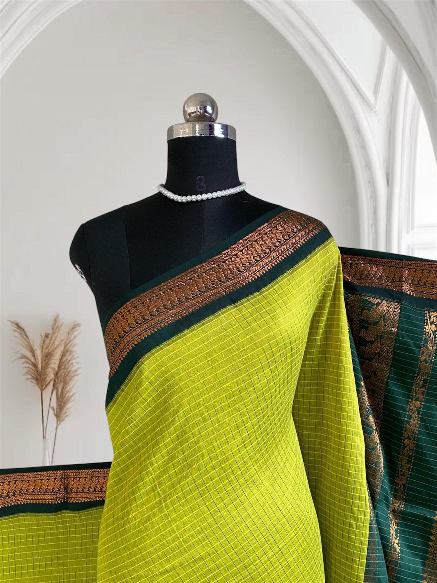 Kalyani Cotton Saree in Lime & Bottle Green Combination