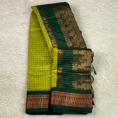 Kalyani Cotton Saree in Lime & Bottle Green Combination