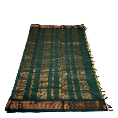 Kalyani Cotton Saree in Lime & Bottle Green Combination