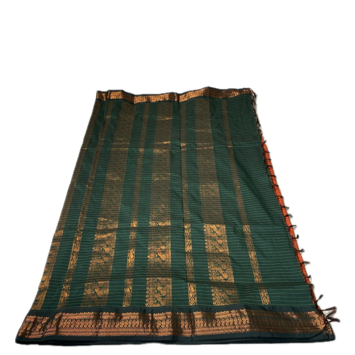 Kalyani Cotton Saree in Orange & Green Combination